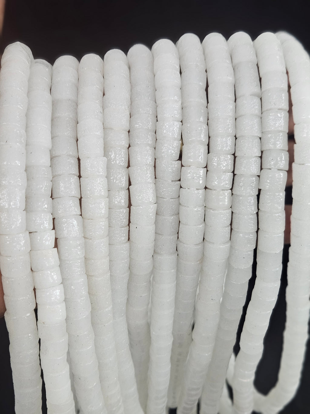 Frosty White Small Cube Tube Krobo Powdered Glass Beads | Ghana Recycled Glass | 77–78 Beads