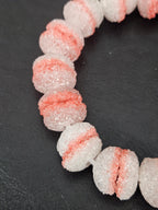 Coral & White Krobo Sugar Glass Rondelle Beads | Handcrafted Recycled Glass Beads from Ghana | Approx. 30 Beads Per Strand