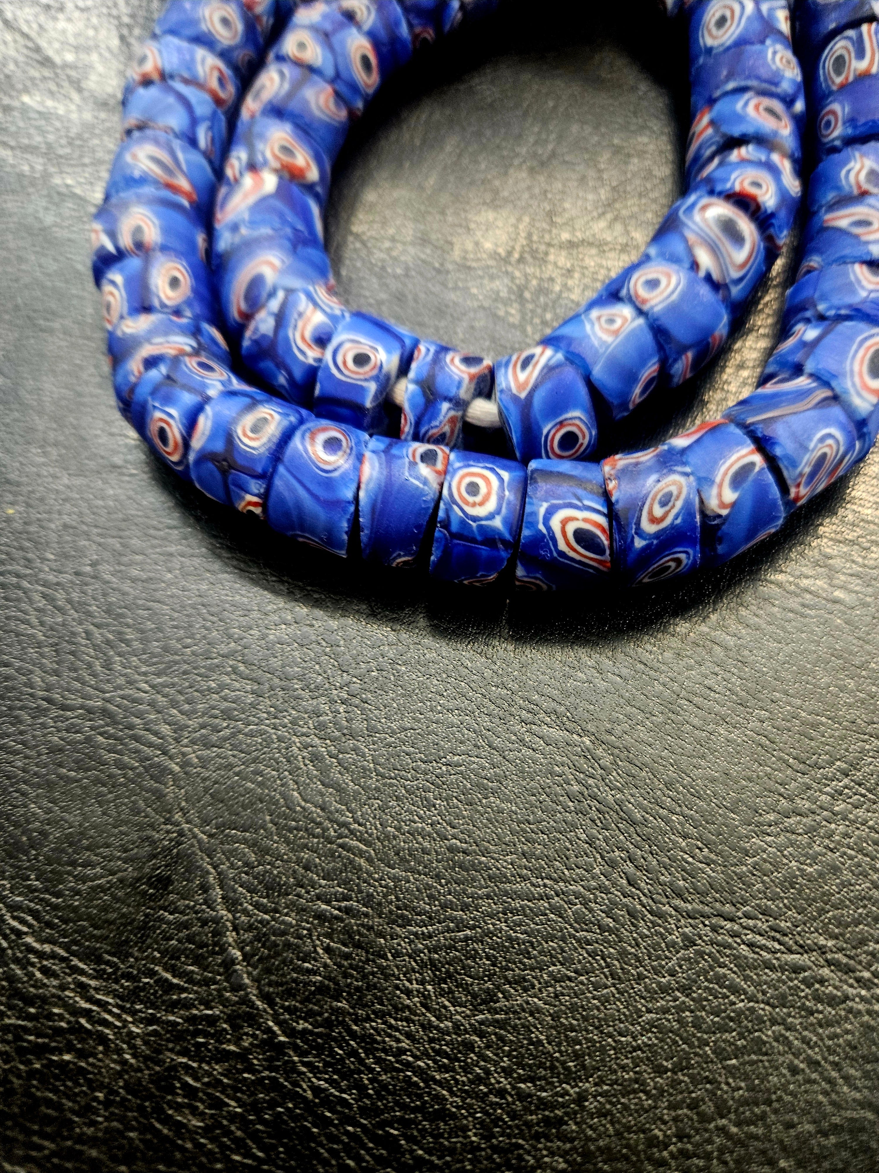 Blue Eye Trade Beads – Multicolor Pattern 8–10 × 14–15mm
