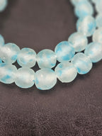 Authentic African Beads from Ghana | Chunky Sky Blue Translucent Recycled Glass Beads | Handmade Krobo Beads 12–14mm