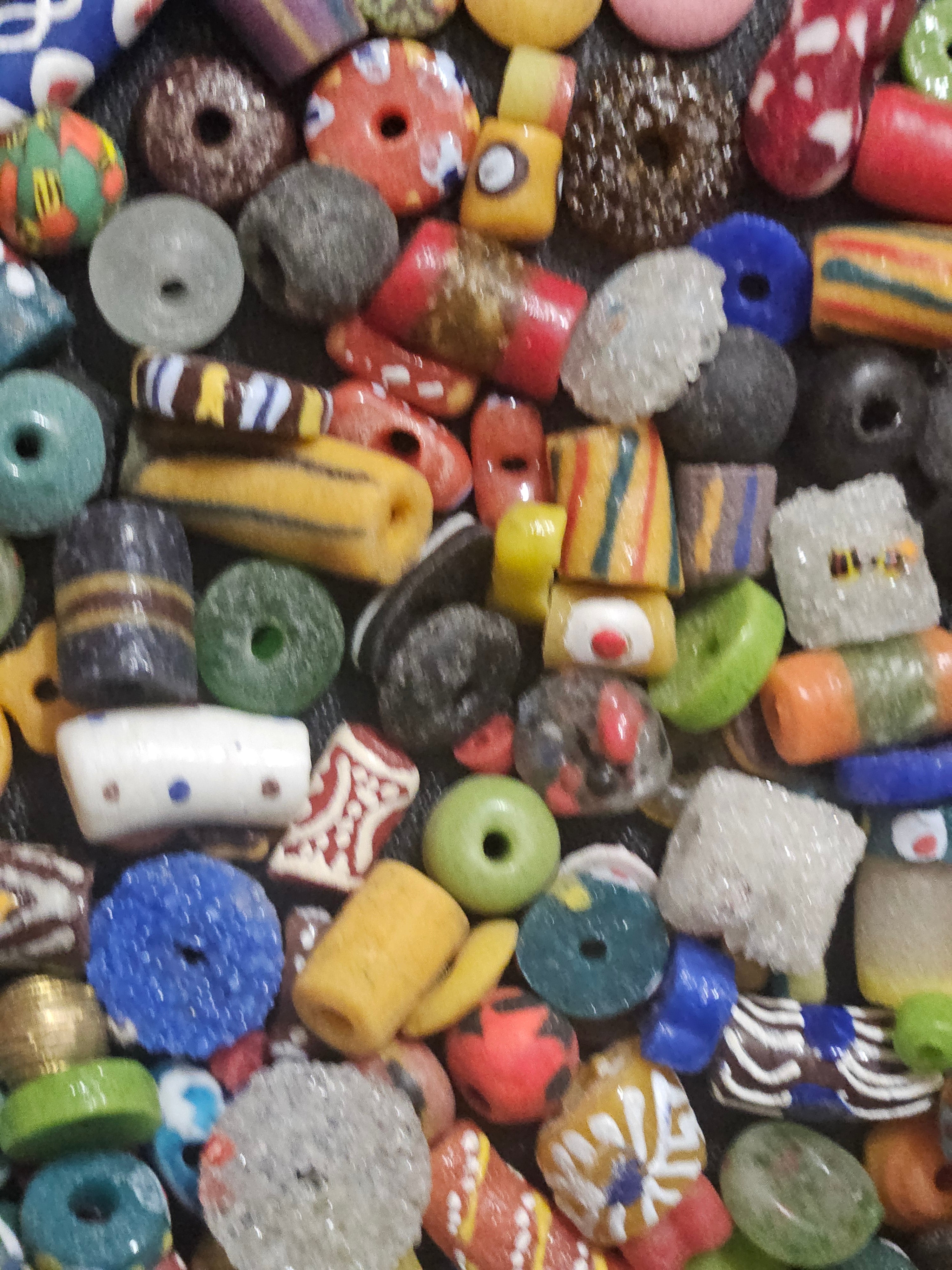 African Krobo Beads Soup Mix – 1 Cup (160+ Ghanaian Recycled Glass Beads, Tribal Patterns, 1lb)