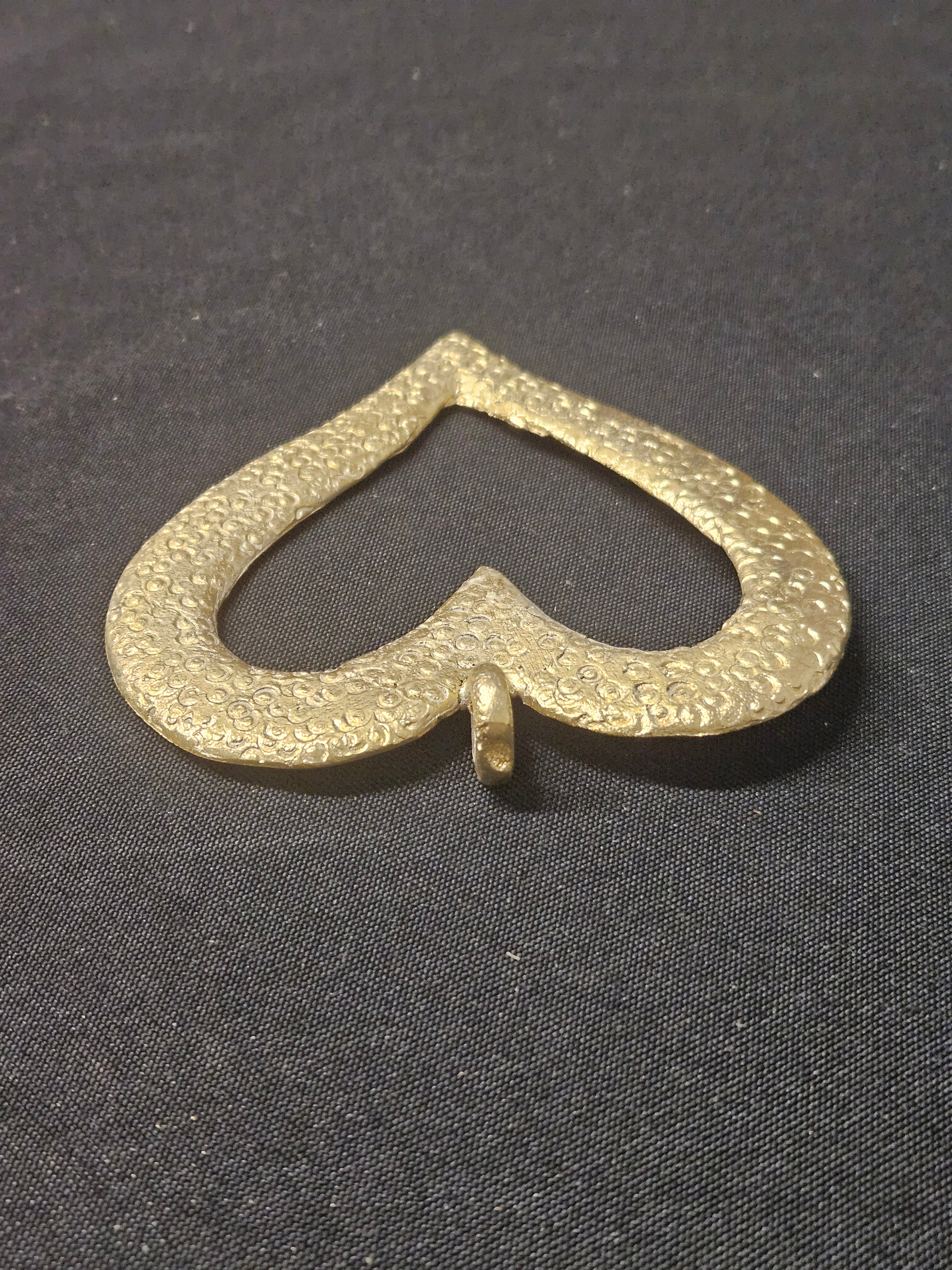 Large Handcrafted Akoma African Brass Pendant | Authentic Ghana Heart Adinkra Symbol