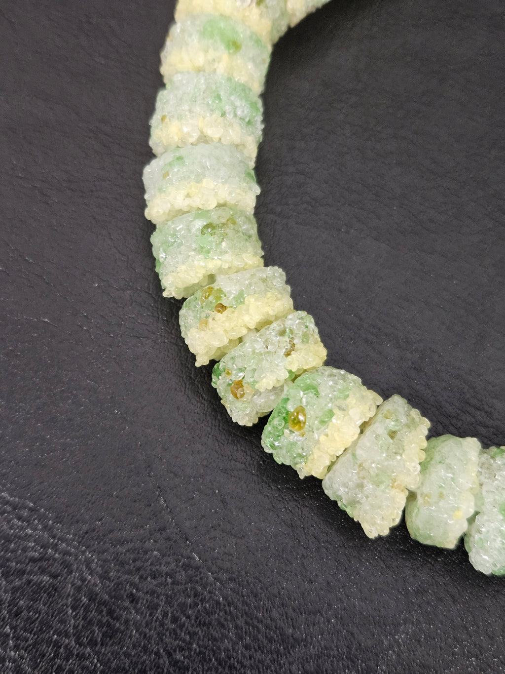 Green & Ivory Confetti Krobo Sugar Glass Short Tube Beads | Handcrafted Recycled Glass Beads from Ghana | Approx. 32 Beads Per Strand