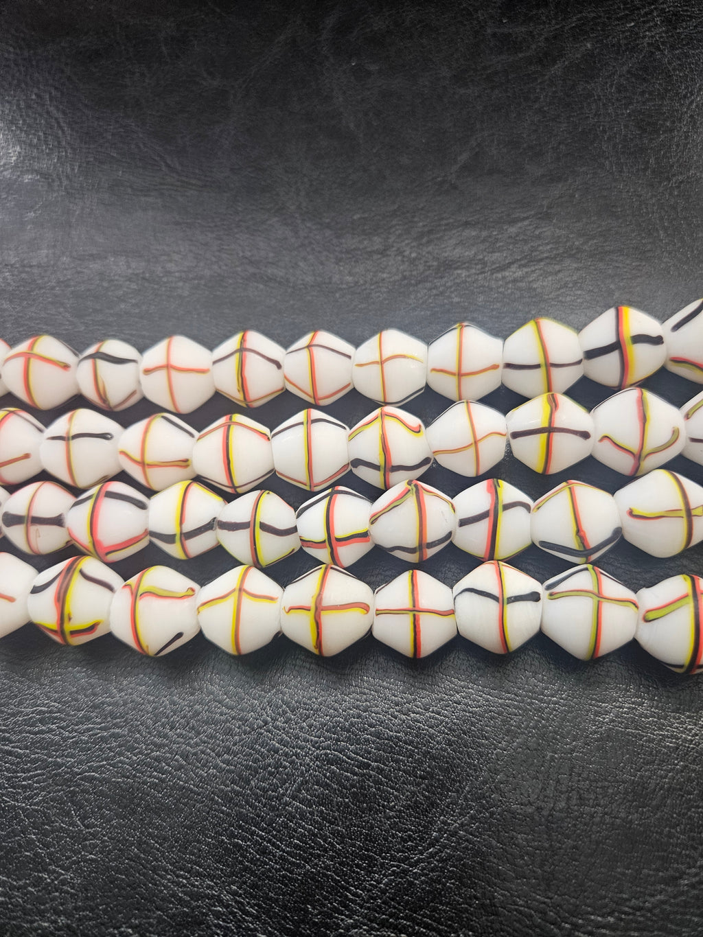 Designer White Multicolor Trade Beads – Graphic Stripe Pattern
African Trade Beads –