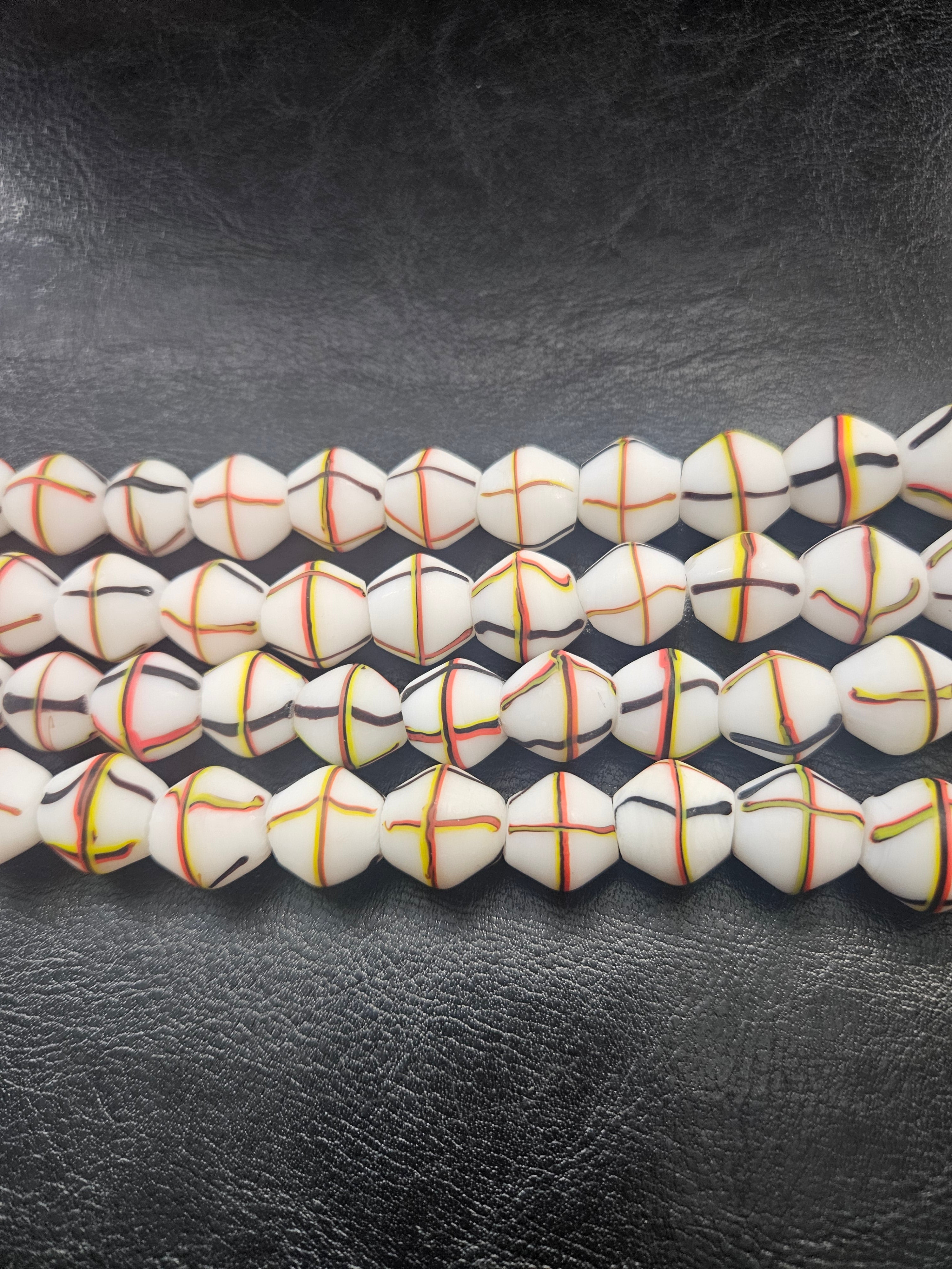Designer White Multicolor Trade Beads – Graphic Stripe Pattern
African Trade Beads –