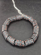 Painted Krobo Glass Beads | Black Red & White Polka Dot Long Tube Beads | Handcrafted Ghana Recycled Glass Beads