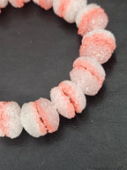 Coral & White Krobo Sugar Glass Rondelle Beads | Handcrafted Recycled Glass Beads from Ghana | Approx. 30 Beads Per Strand