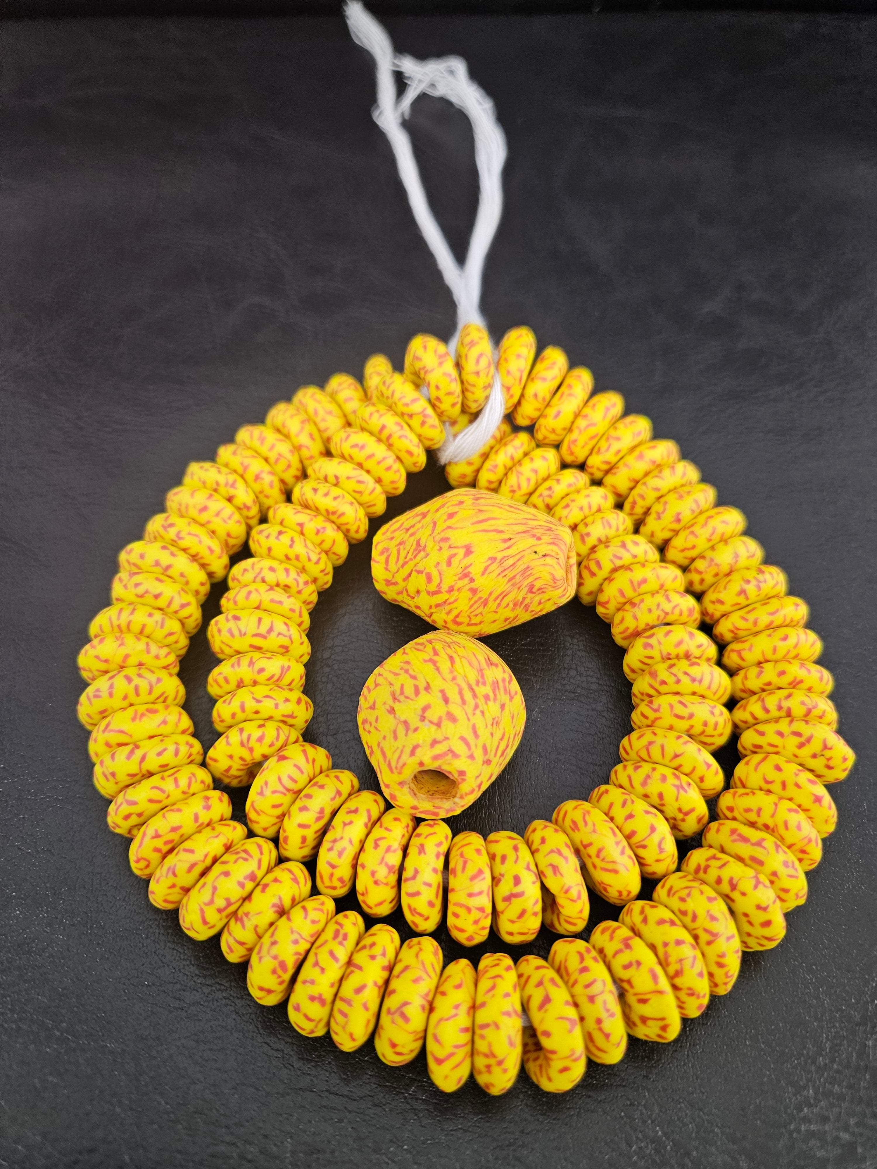 Yellow African Beads Bundle – Krobo Glass Rondelles + Bicone Focals