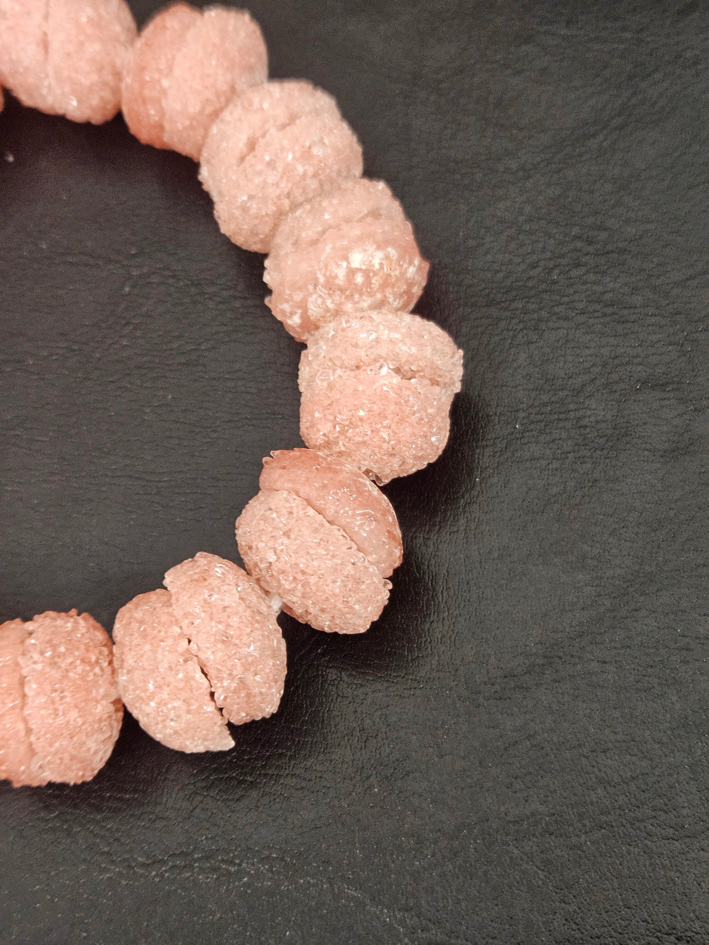 Pink Krobo Sugar Glass Rondelle Beads | Handcrafted Recycled Glass Beads from Ghana | Approx. 30 Beads Per Strand