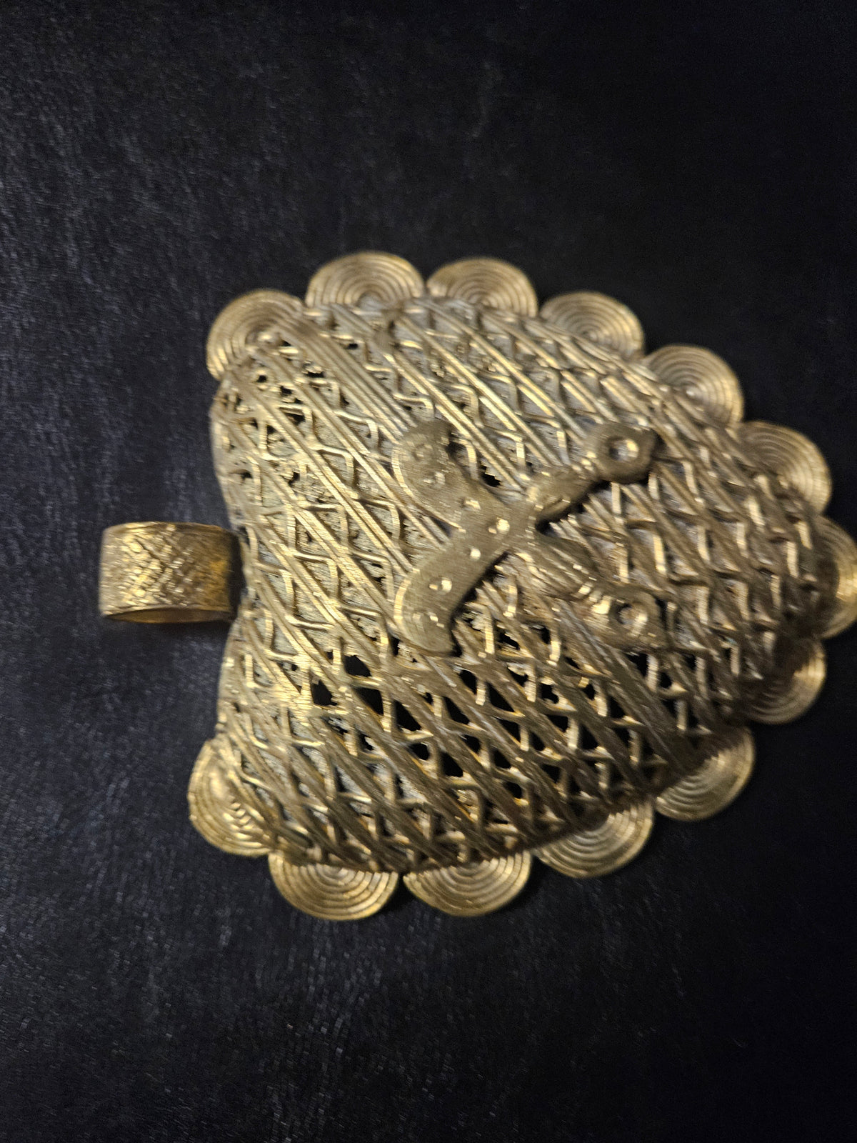 Large Akofena Ghana Brass Statement Pendant – Woven Geometric Focal