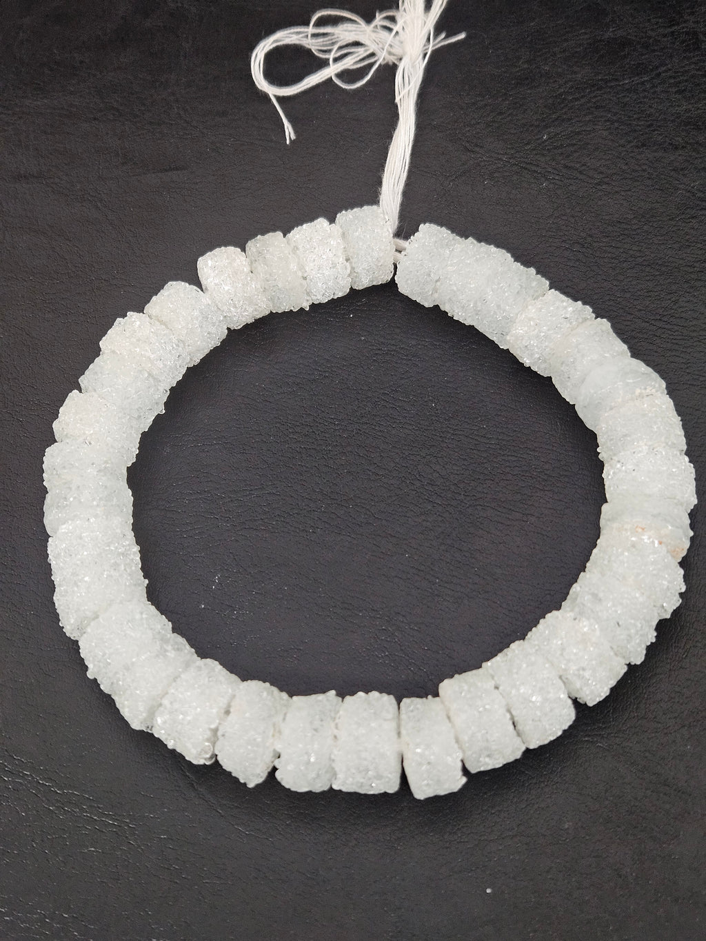 White Krobo Sugar Glass Short Tube Beads | Handcrafted Recycled Glass Beads from Ghana | Approx. 32 Beads Per Strand
