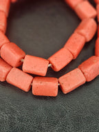 Coral Terracotta Cube Tube Krobo Powdered Glass Beads | Handmade Recycled Glass Beads from Ghana | 30–32 Beads per Strand
