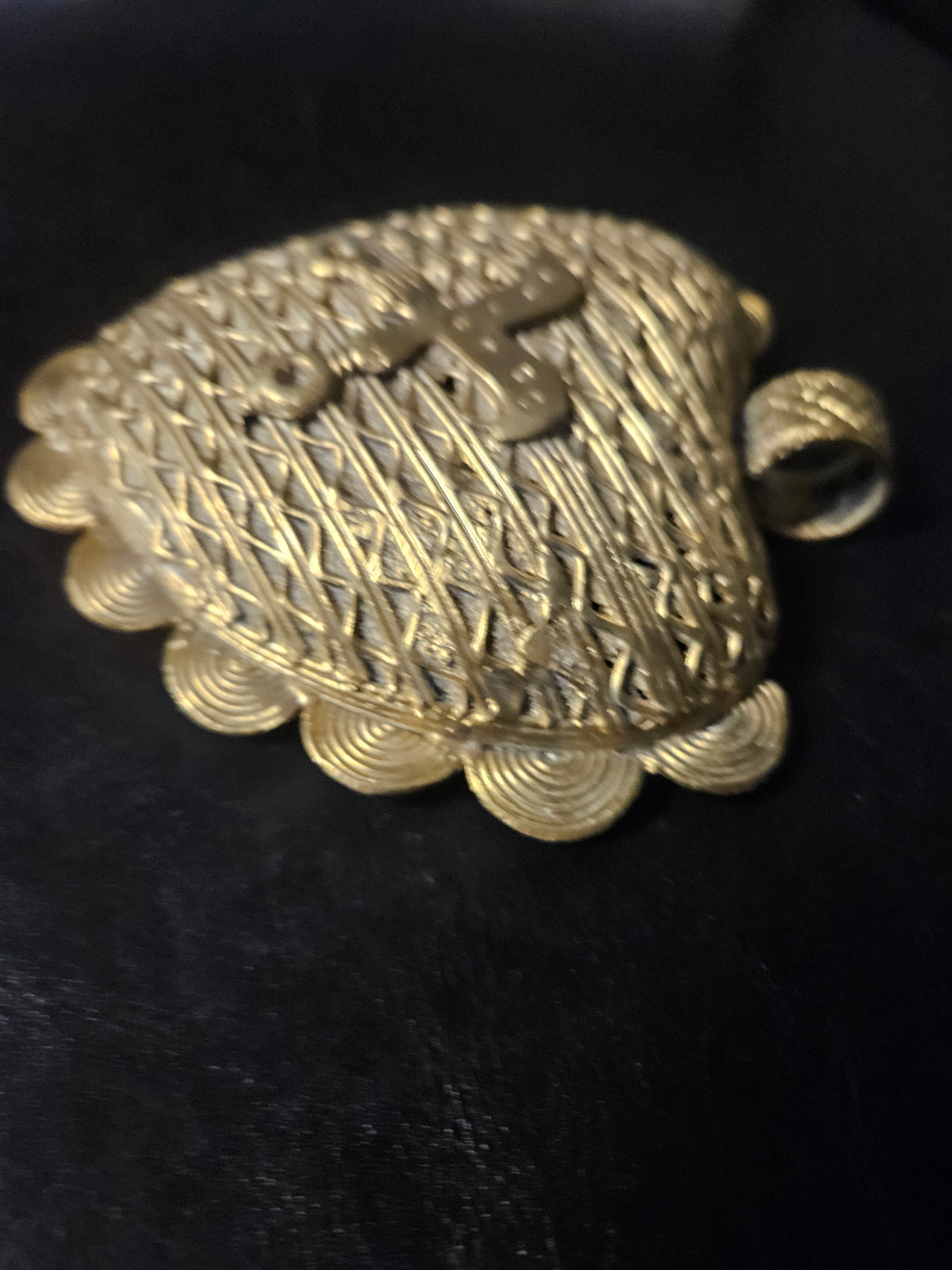 Large Akofena Ghana Brass Statement Pendant – Woven Geometric Focal