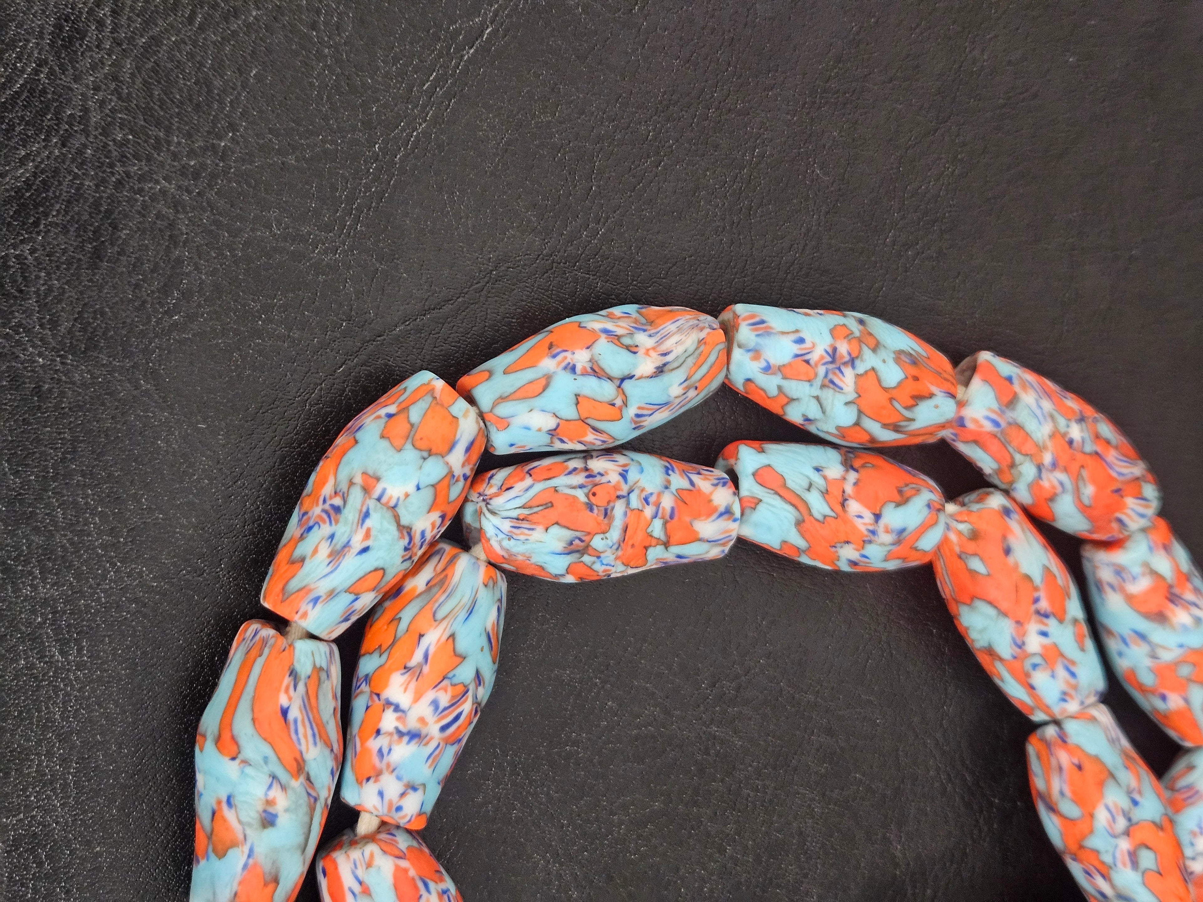 XL Coastal Fusion Krobo Recycled Glass Beads | Handmade African Statement Beads from Ghana
