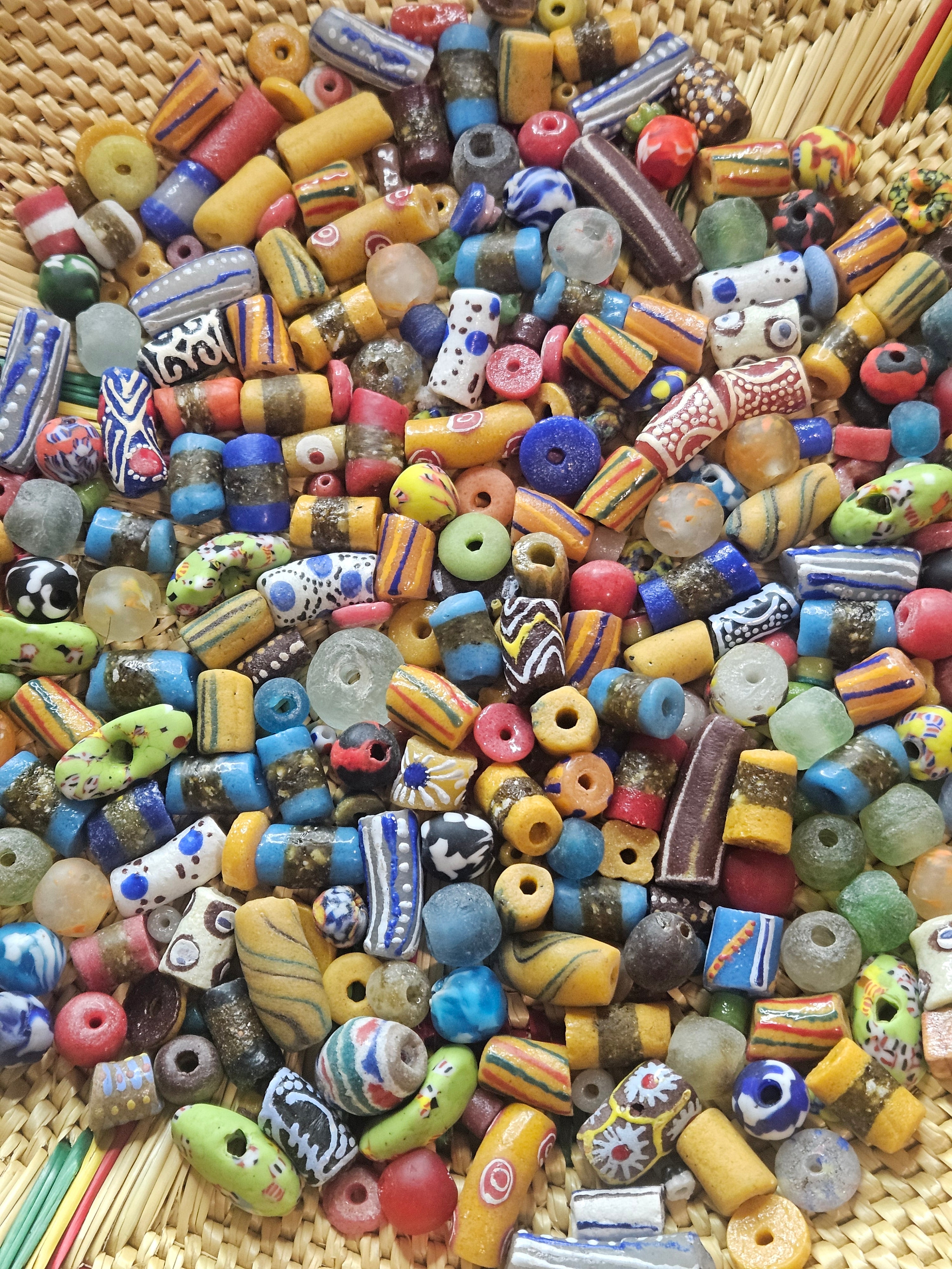 300+ Assorted Krobo Recycled Glass Beads Mix (4–30mm)