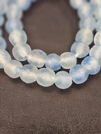 Authentic African Beads from Ghana | Chunky Ice Blue Translucent Recycled Glass Beads | Handmade Krobo Beads 12–14mm