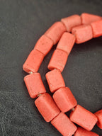 Coral Terracotta Cube Tube Krobo Powdered Glass Beads | Handmade Recycled Glass Beads from Ghana | 30–32 Beads per Strand