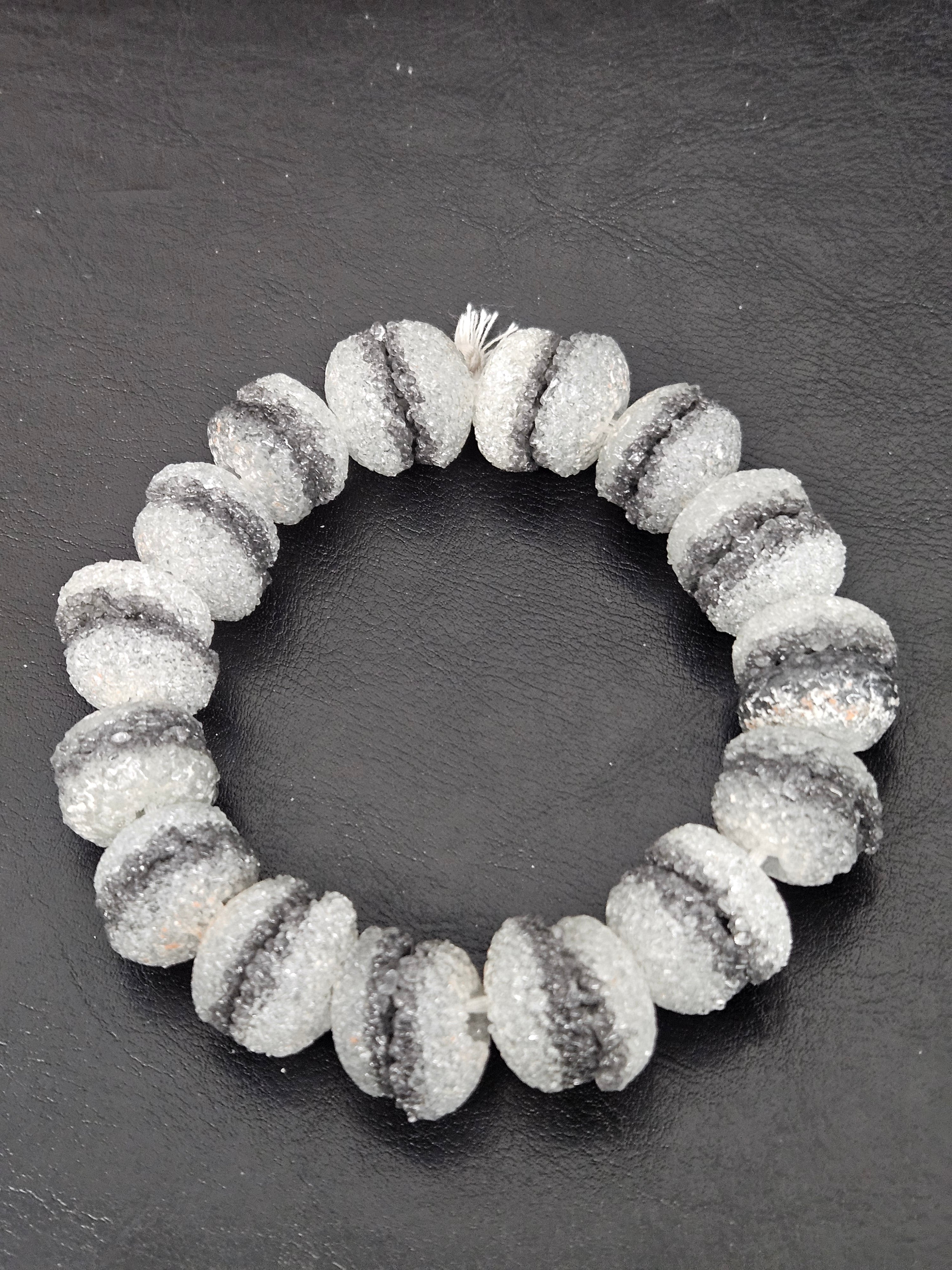 Black & White Krobo Sugar Glass Rondelle Beads | Handcrafted Recycled Glass Beads from Ghana | Approx. 30 Beads Per Strand