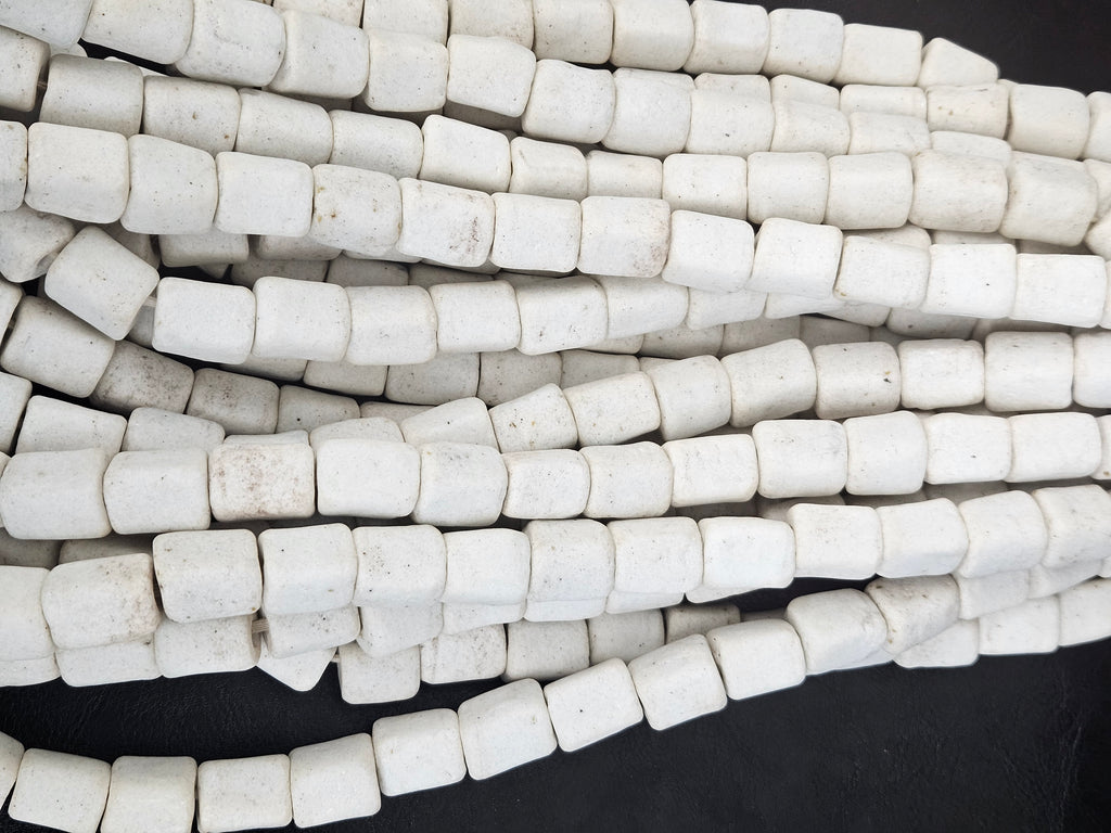 Classic Ivory Cube Tube Krobo Powdered Glass Beads | Handmade Recycled Glass Beads from Ghana | 30–32 Beads
