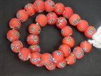 Coral Eye Motif African Trade Beads Sourced in Ghana | Large-Hole Recycled Glass Trade Beads | 15–16mm Designer & Collector Strand
