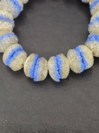Royal Blue & Ivory Krobo Sugar Glass Rondelle Beads | Handcrafted Recycled Glass Beads from Ghana | Approx. 30 Beads Per Strand