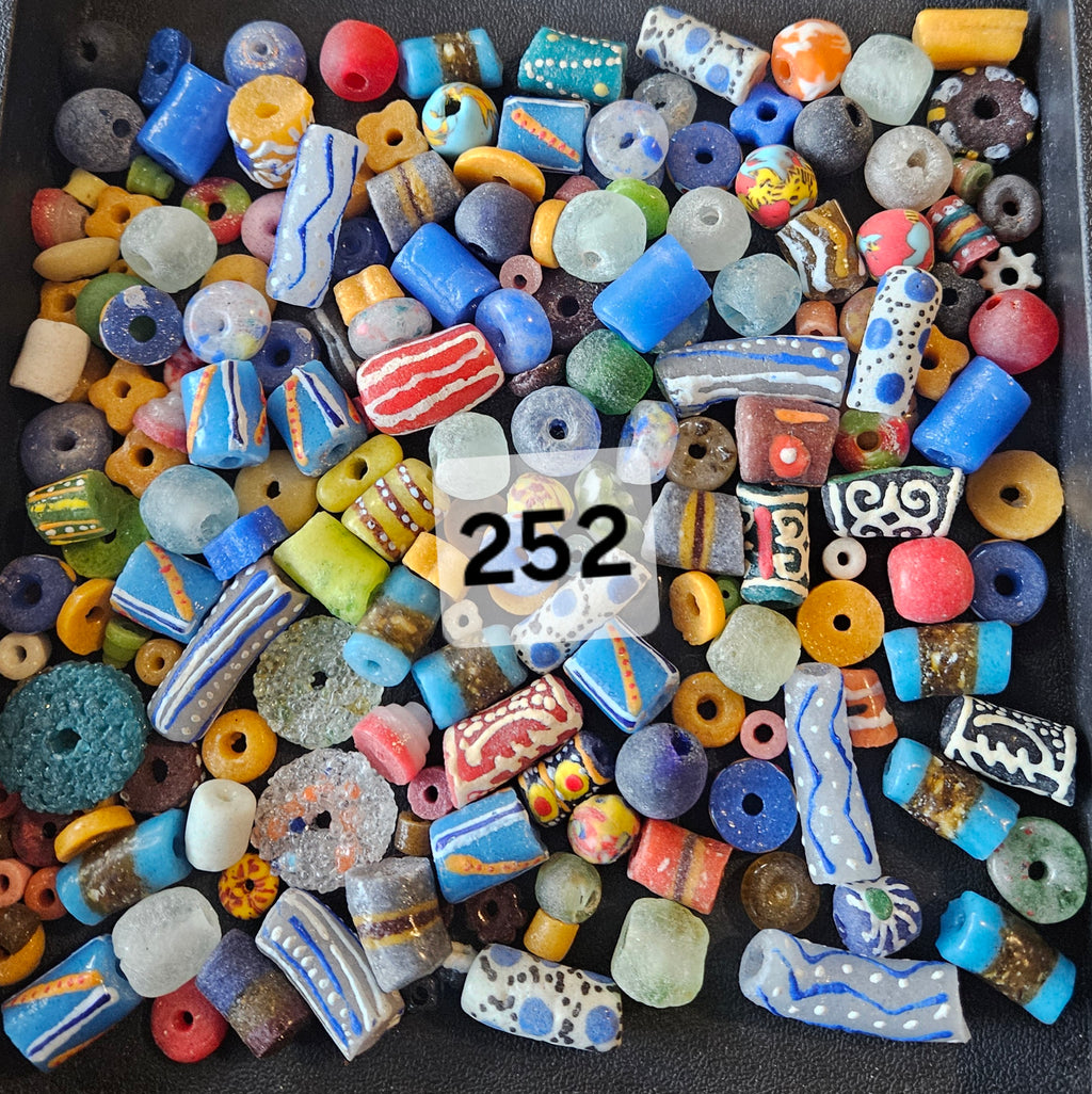 African Krobo Recycled Glass Beads Mix (Indigo + Sky Blue) — 1 Cup, 160+ Handmade Ghana Beads, 1lb | ABM252