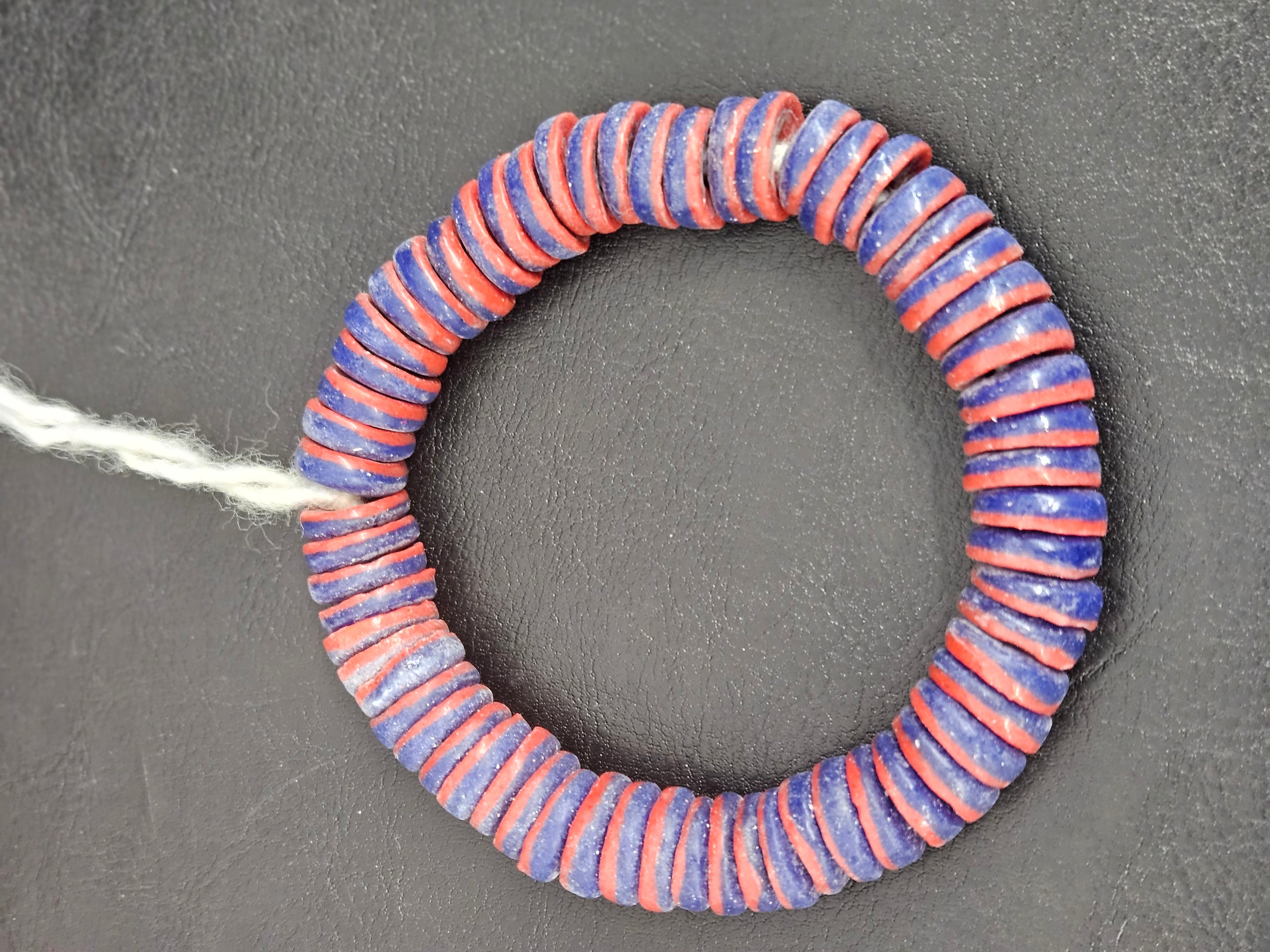 Cobalt Blue & Coral Red Krobo Glass Spacer Beads | Handmade Recycled Glass Beads from Ghana