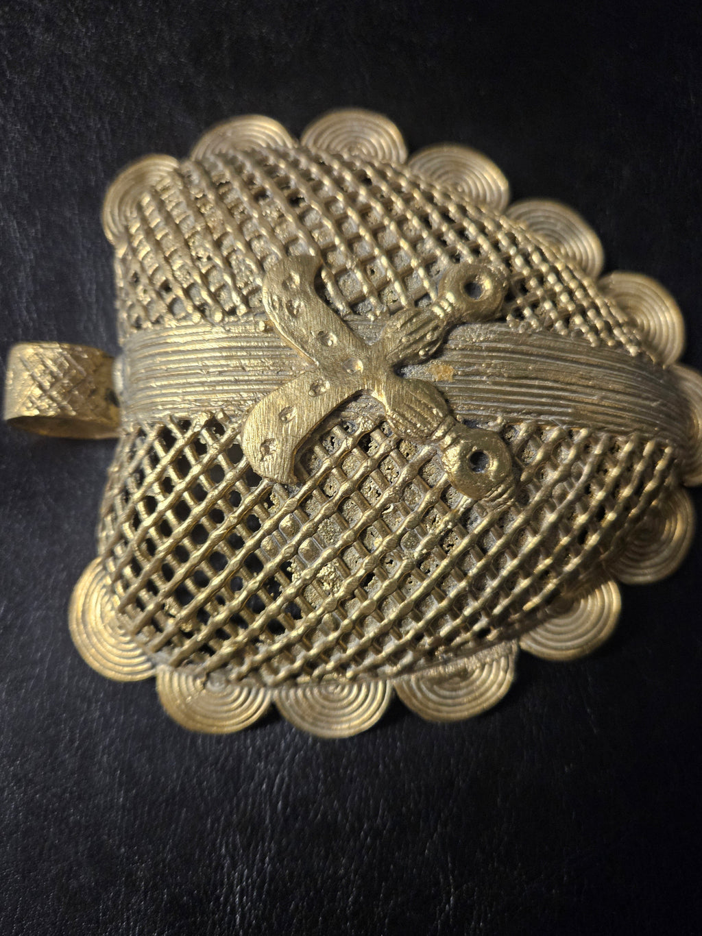 Oversized Akofena Adinkra Symbol Brass Pendant Handmade in Ghana