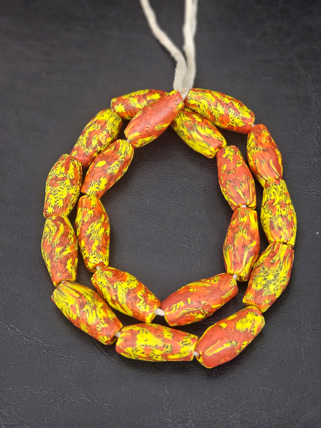 XL Rust Orange & Yellow Fused Krobo Recycled Glass Beads | Handmade Ghana Statement Beads