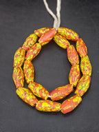 XL Rust Orange & Yellow Fused Krobo Recycled Glass Beads | Handmade Ghana Statement Beads
