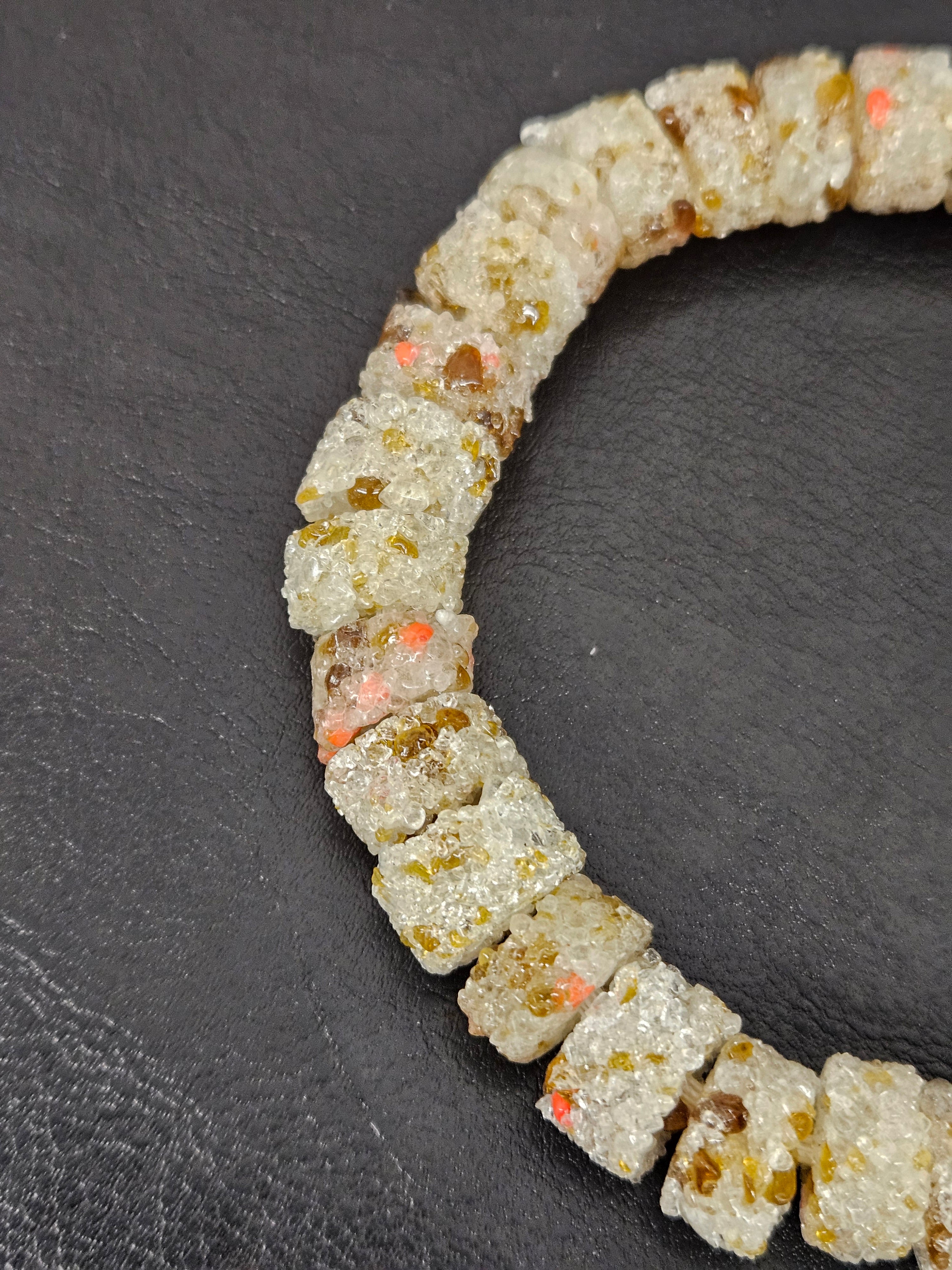 Ivory Confetti Krobo Sugar Glass Rondelle Beads | Handcrafted Recycled Glass Beads from Ghana | Approx. 32 Beads Per Strand