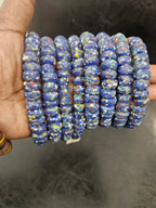 Krobo Powdered Glass Beads – Blue Speckled African Recycled Glass Short Tube Beads (32–33 Beads, 7–9×13–14mm) | Aadampo African Beads