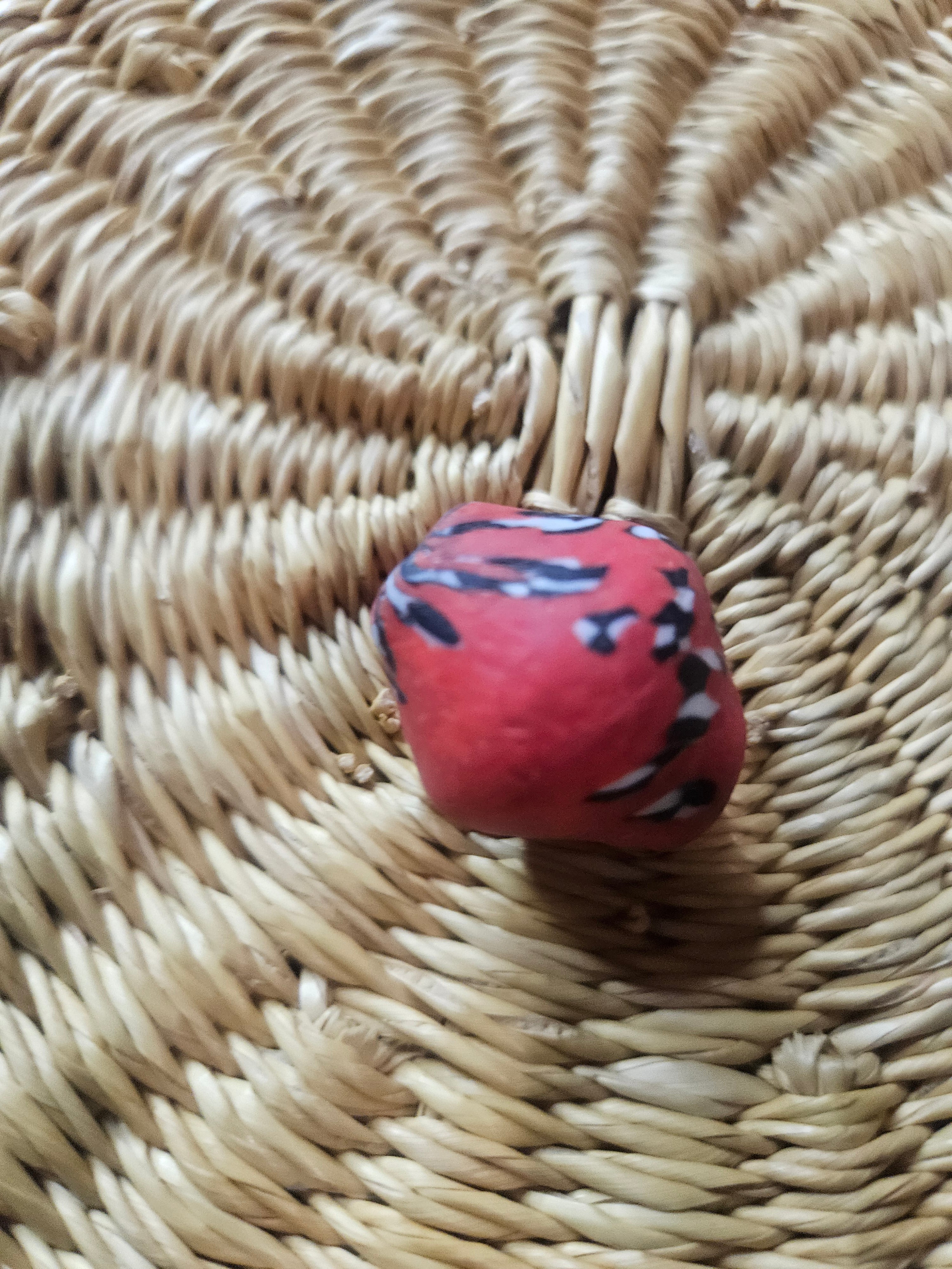 24mm Fused Krobo Recycled Glass Focal Bead – Red Abstract
