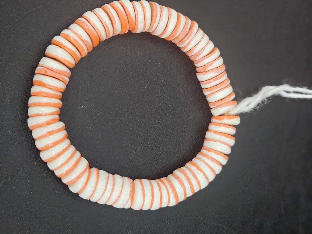 Handmade Ivory & Soft Coral Krobo Glass Spacer Beads, African Recycled Glass Beads, Ghana Jewelry Making Supplies