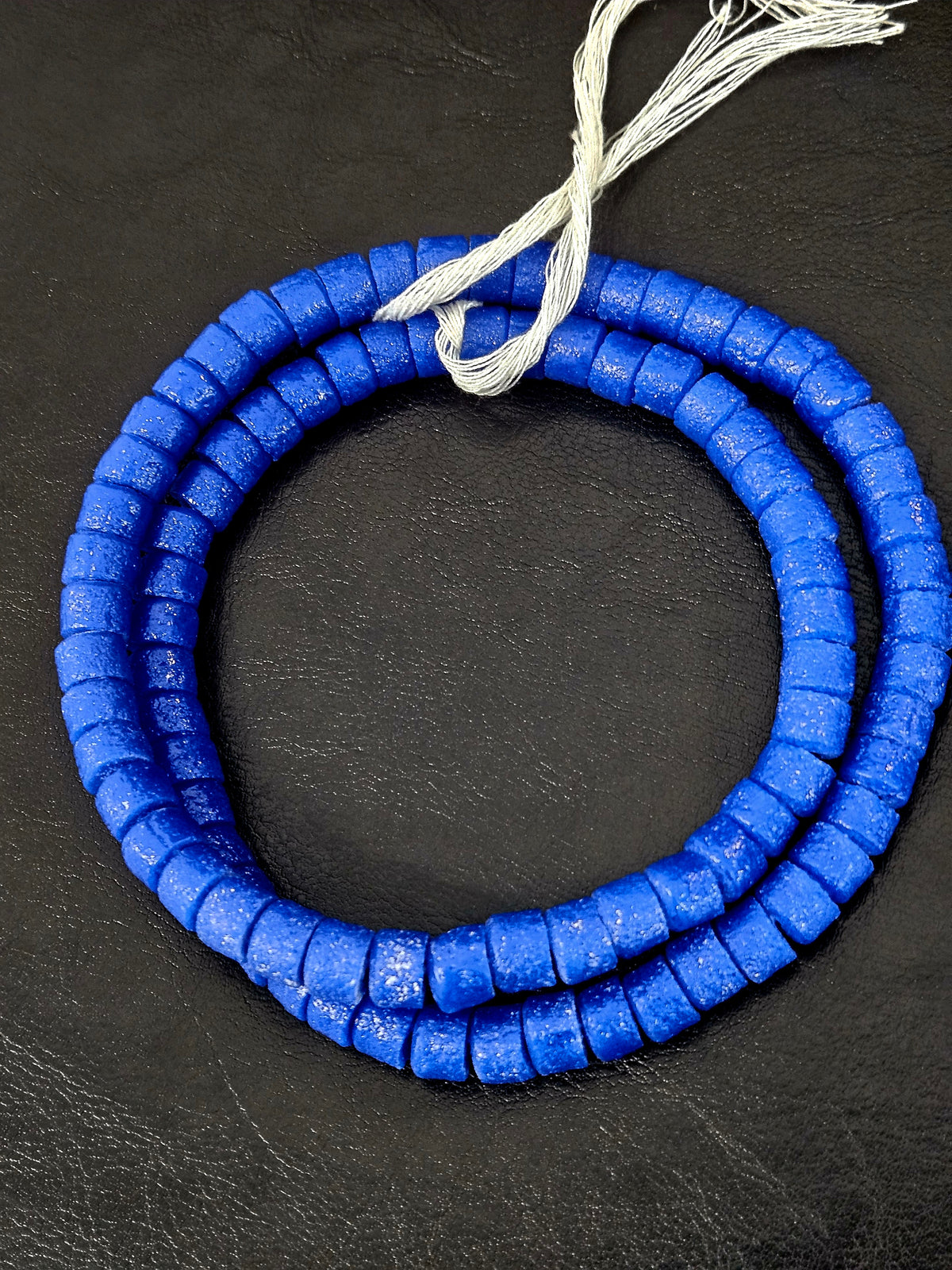 Electric Cobalt Small Cube Tube Krobo Powdered Glass Beads | Ghana Recycled Glass | 77–78 Beads
