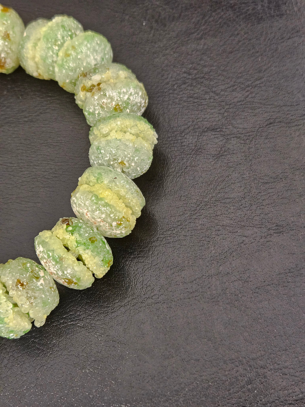 Green & Ivory Krobo Sugar Glass Rondelle Beads | Handcrafted Recycled Glass Beads from Ghana | Approx. 30 Beads Per Strand