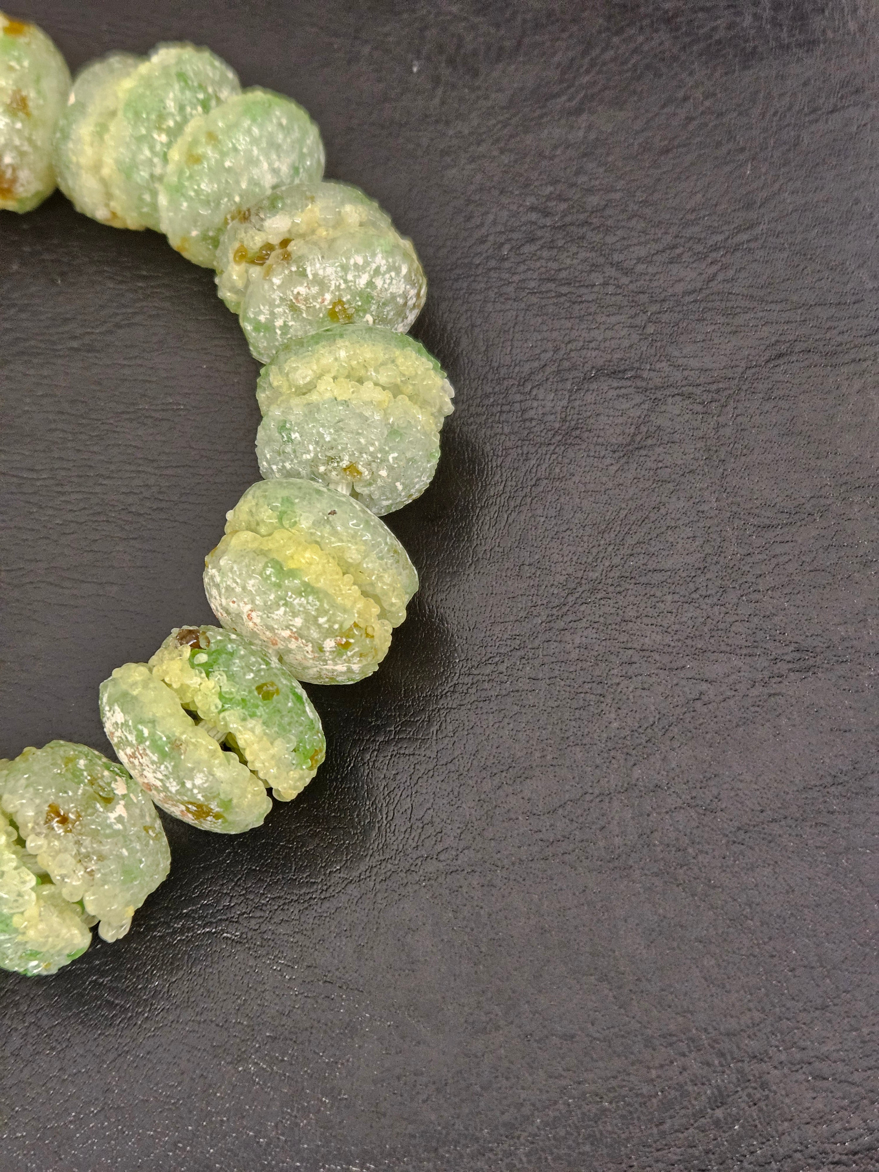 Green & Ivory Krobo Sugar Glass Rondelle Beads | Handcrafted Recycled Glass Beads from Ghana | Approx. 30 Beads Per Strand