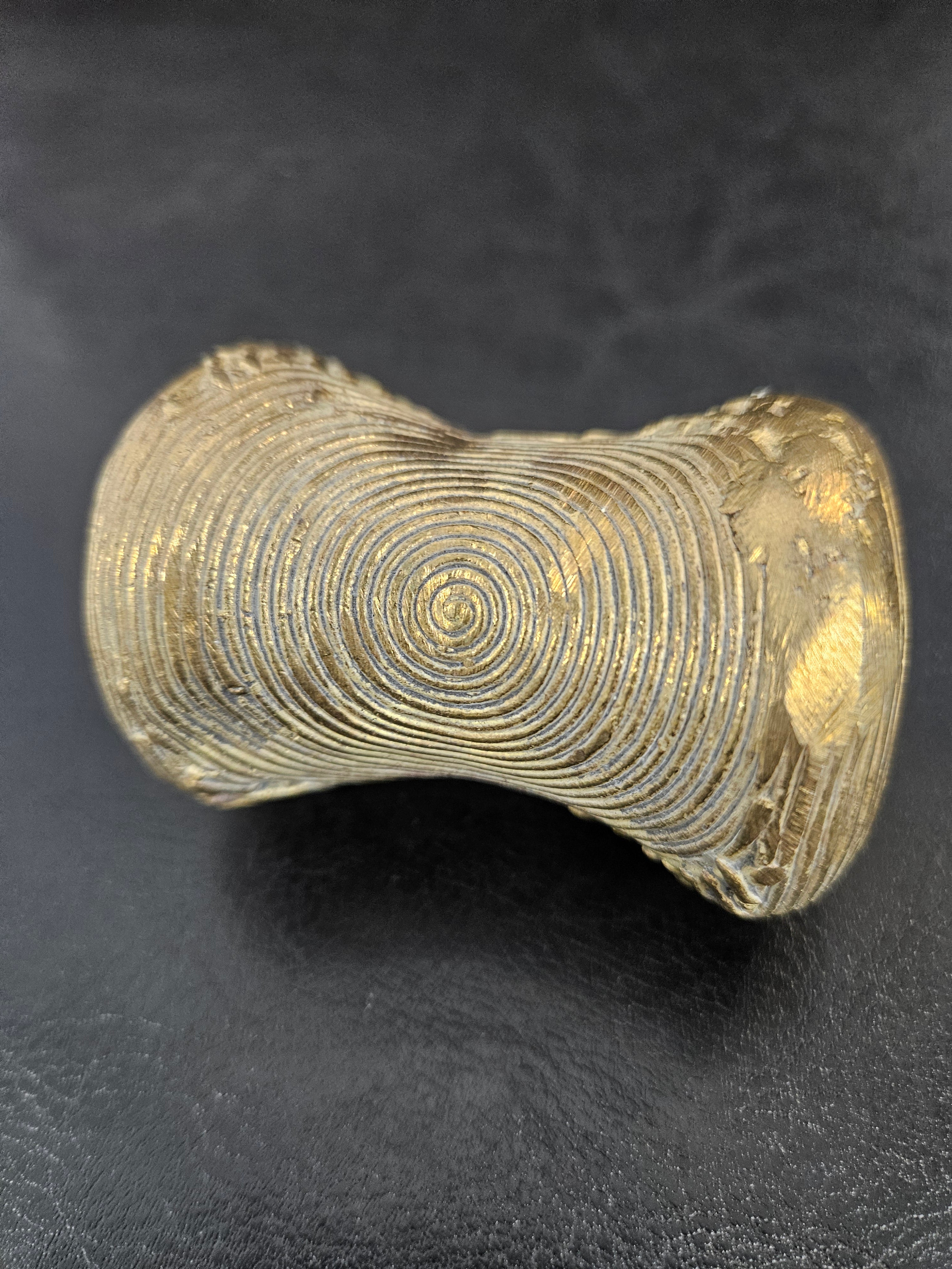 Oversized Ashanti Brass Talking Drum Pendant — Spiral Coil Design