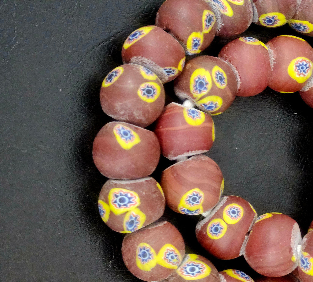 Chocolate Brown Eye Motif African Trade Beads Sourced in Ghana | Large-Hole Recycled Glass Trade Beads | 15–16mm Designer & Collector Strand