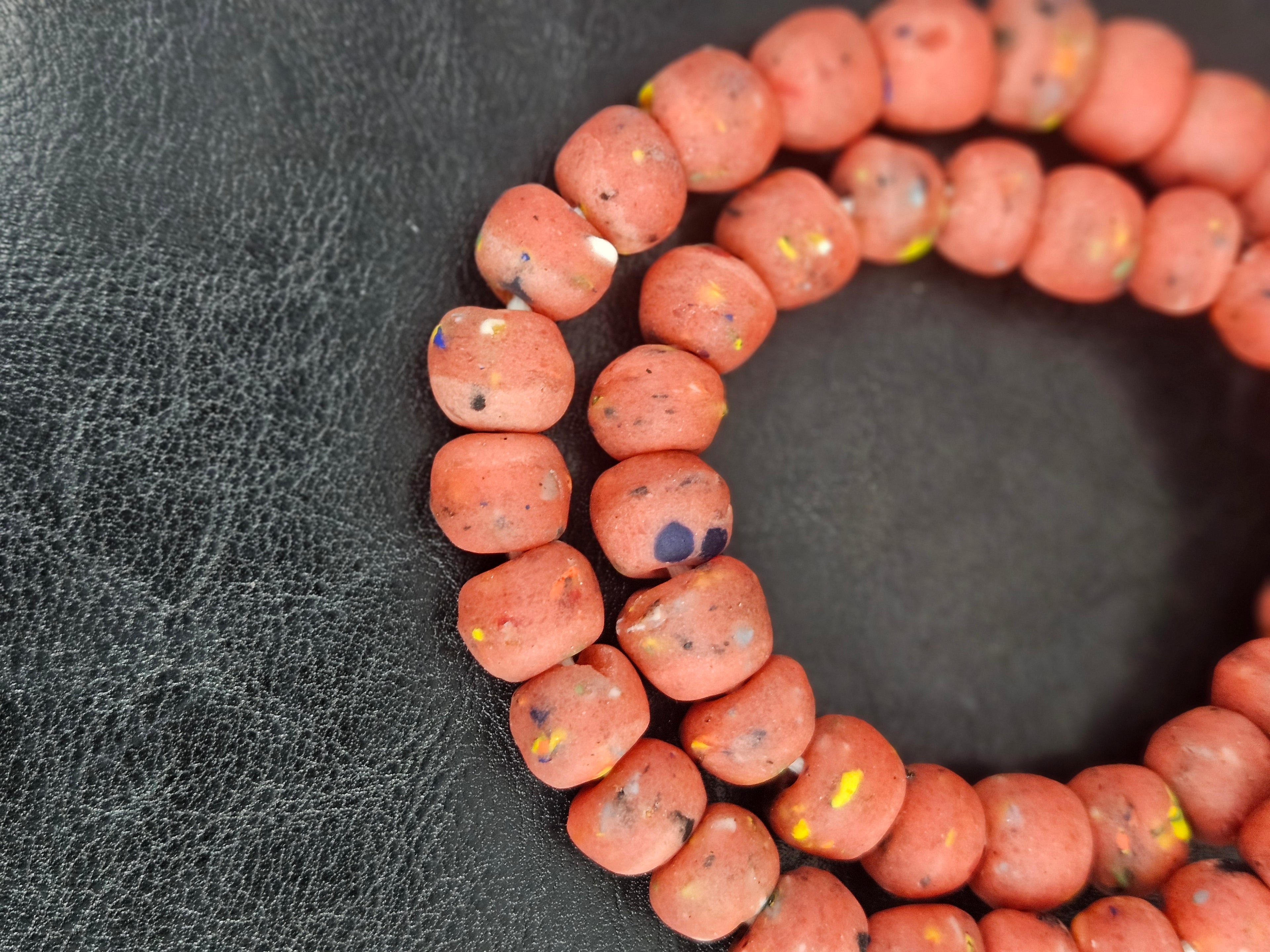 Authentic Krobo Powdered Glass Beads Ghana | Matte Terracotta Red Recycled Glass Beads | 13–14mm