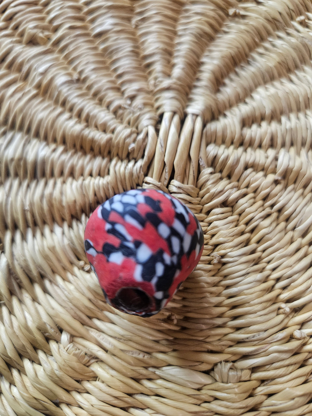 24mm Fused Krobo Recycled Glass Focal Bead – Red Abstract