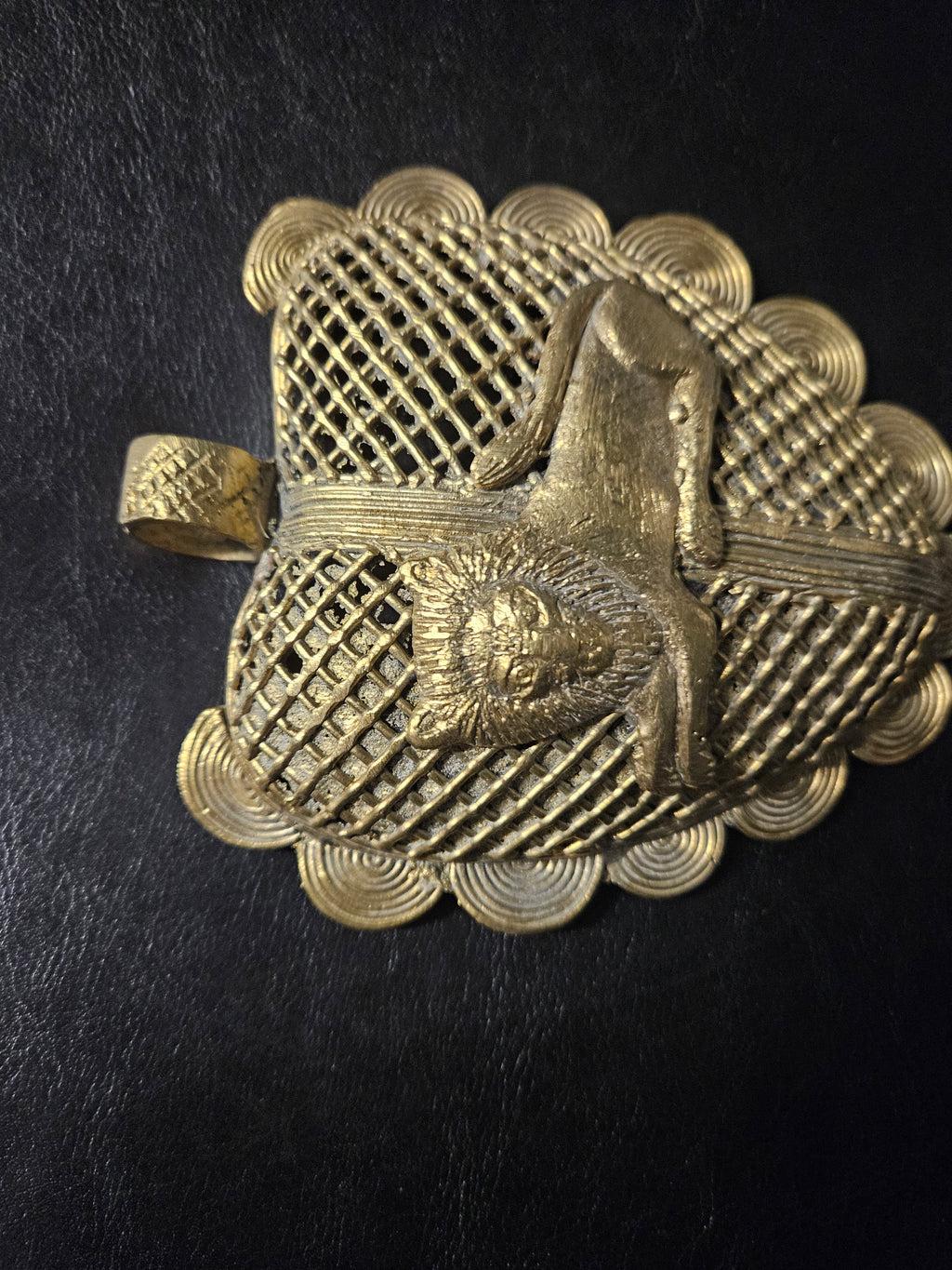 Lion on Adinkrahene African Brass Pendant | Handmade in Ghana