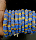 Blue Striped Krobo Kente Glass Beads | Handcrafted Powdered Glass Beads from Ghana | Approx. 17 Beads