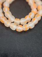 Authentic African Beads from Ghana | Orange Speckled Translucent Krobo Recycled Glass Beads | Handmade 12–14mm