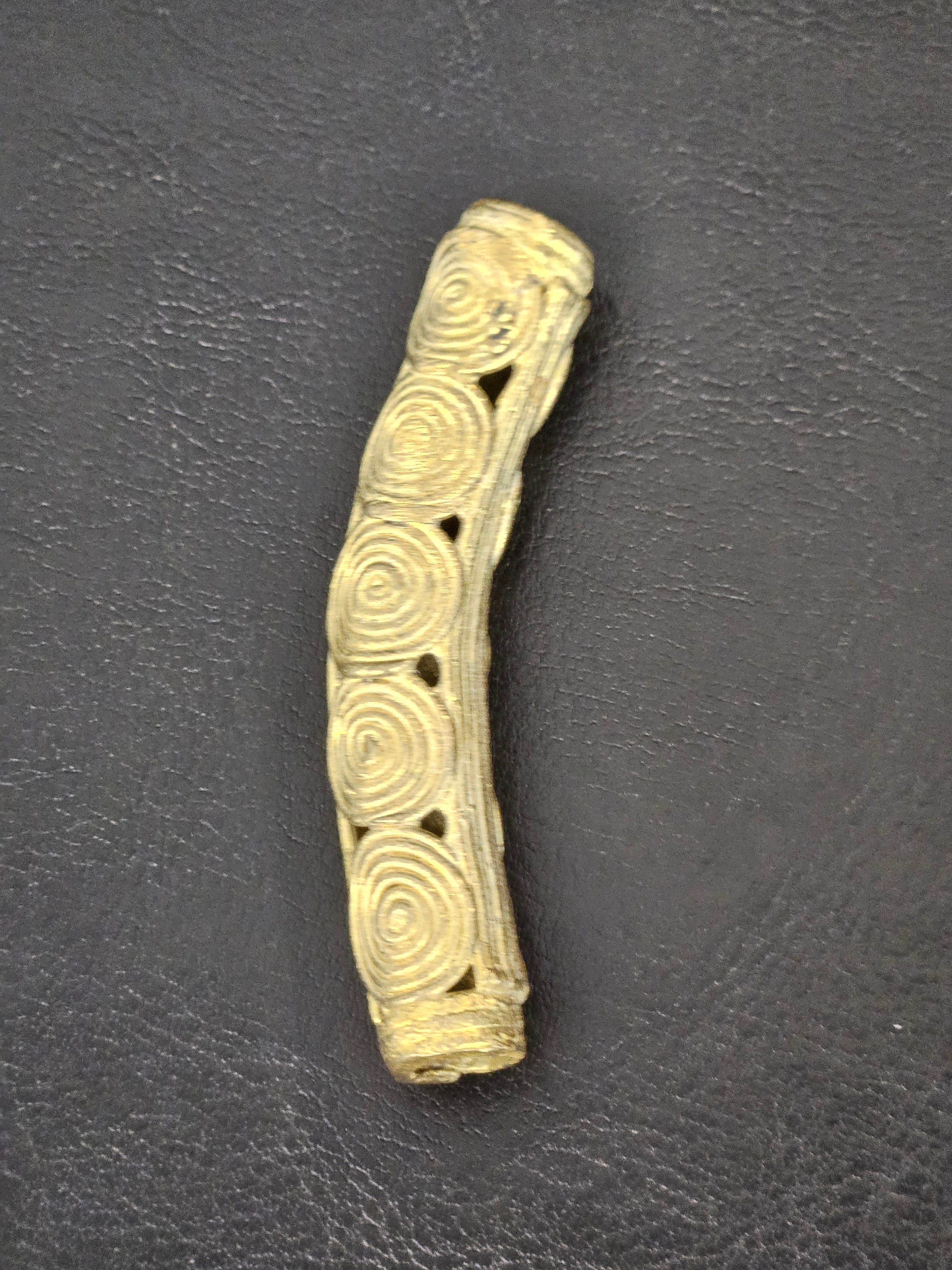 Handcrafted Ashanti Brass Curved Spiral Component Bead | Large Hole African Brass Focal Bead | Ghana Bracelet & Leather Jewelry Component 60mm