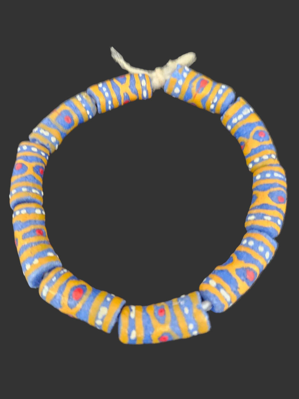 African Glass Beads – Painted Krobo Long Tubes, Blue & Gold