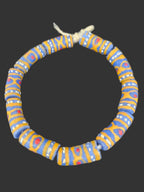 African Glass Beads – Painted Krobo Long Tubes, Blue & Gold