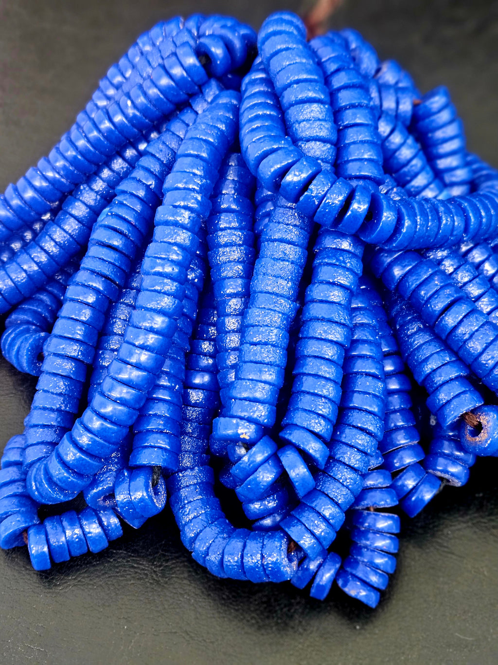 Krobo Painted Glass Tube Beads | Terracotta Coral, Golden Yellow & Royal Blue | Handmade Recycled Glass Beads from Ghana