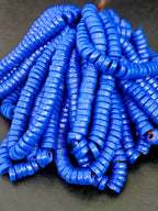 Krobo Painted Glass Tube Beads | Terracotta Coral, Golden Yellow & Royal Blue | Handmade Recycled Glass Beads from Ghana
