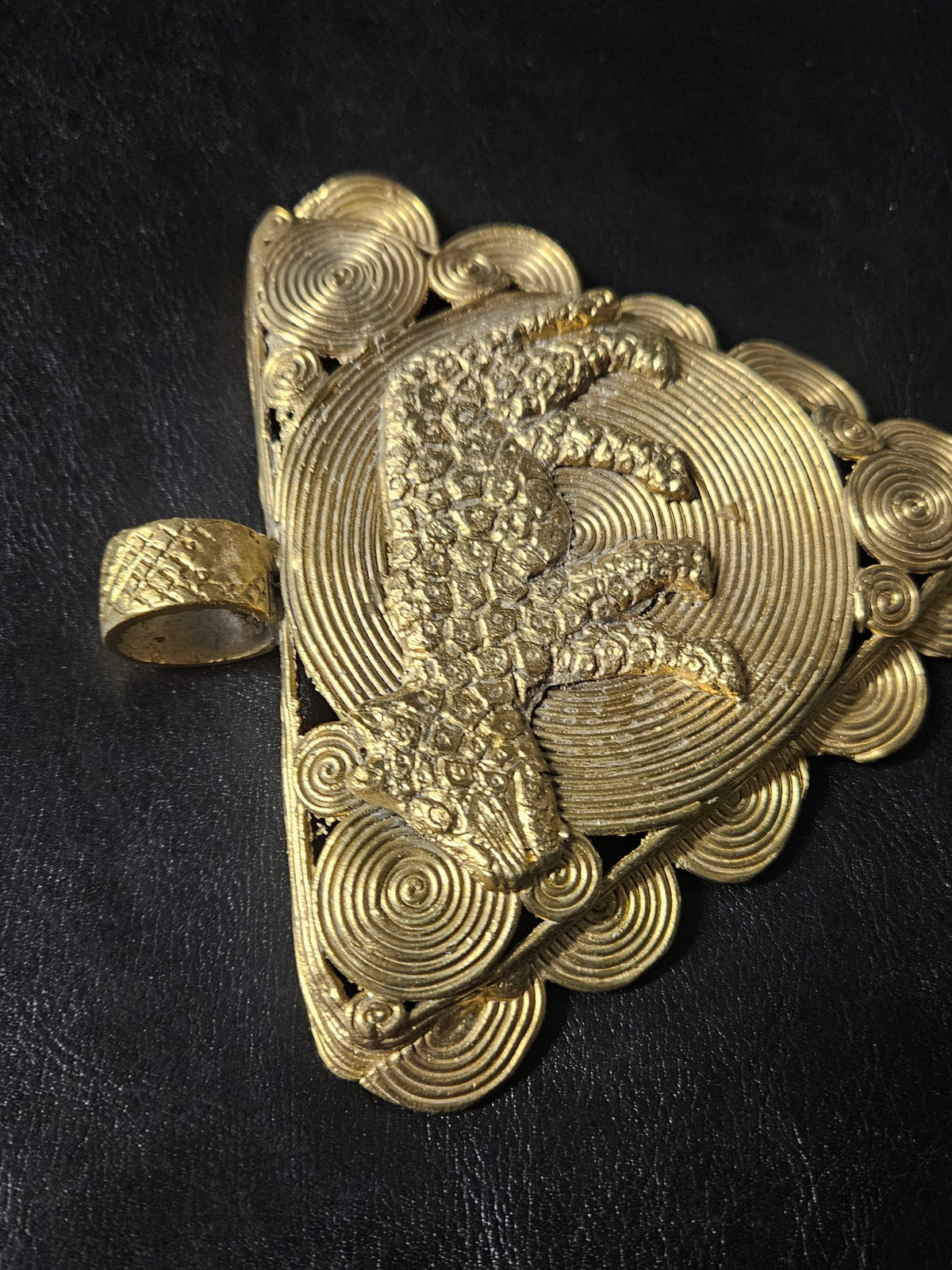 African Brass Tiger Pendant with Adinkrahene Symbol – Ghana